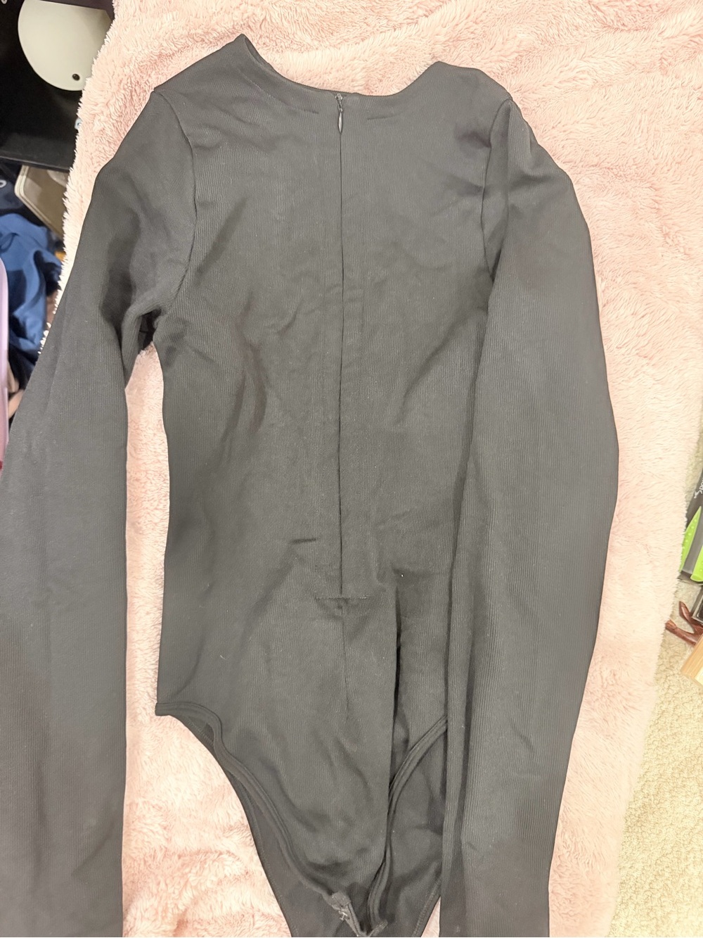 Black Long-Sleeve Half Zip One-Piece Bodysuit